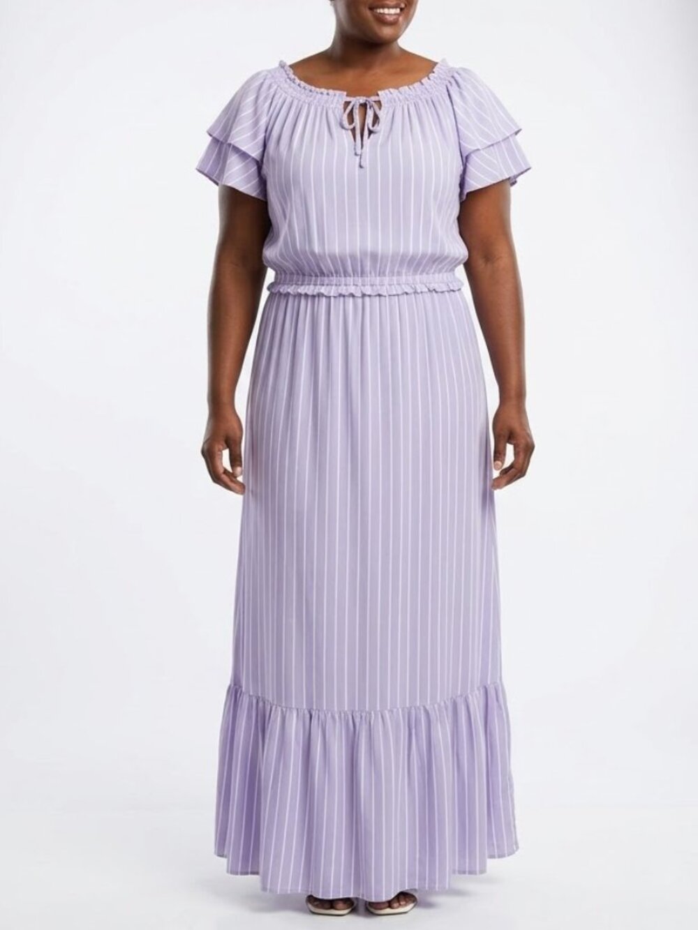 Old Navy Coastal Cottage Lavender Striped Flutter Sleeve Maxi Dress Plus 1X